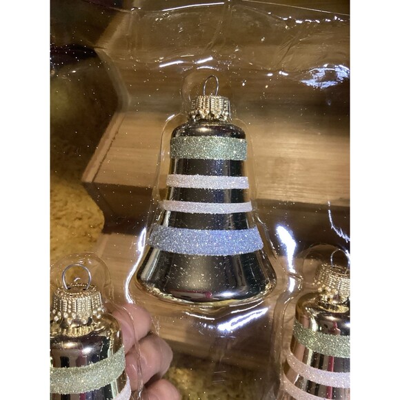 KREBS Glass Christmas Ornaments Tiffany Chiffon Bells Glitter Stripes 2 Boxes - Picture 7 of 10